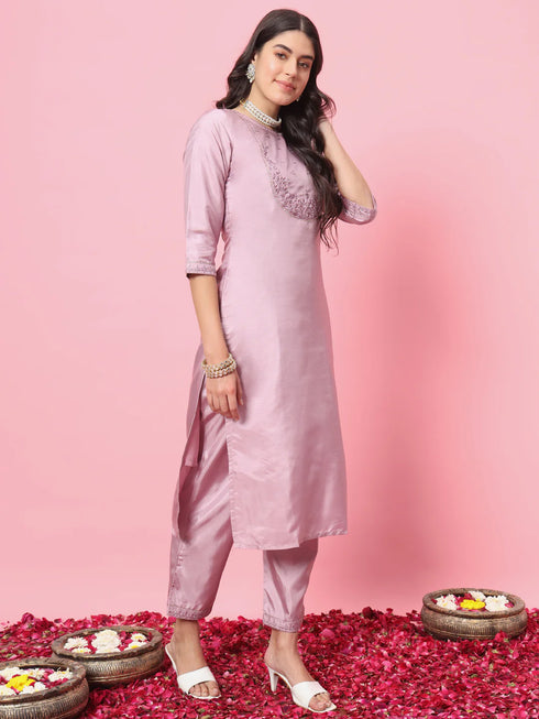 Lavender Silk Blend Pant Suit Back View